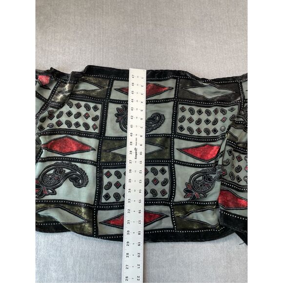 Velvet Burnout Scarf Womens Black Red Green Sheer Paisley Boho Fringe Festival - Picture 5 of 7